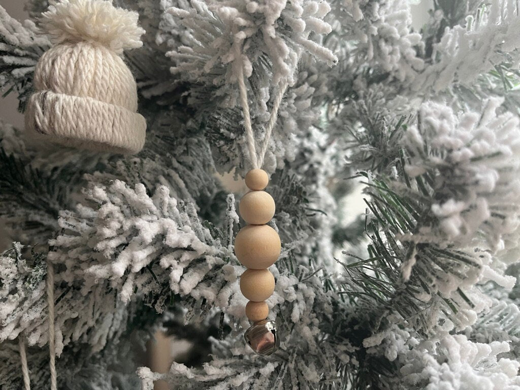 Set of 3 Wooden Bead Icicle Bauble | Scandi tree decoration | minimal Christmas | bead tree decor | snowflake bead tree decoration